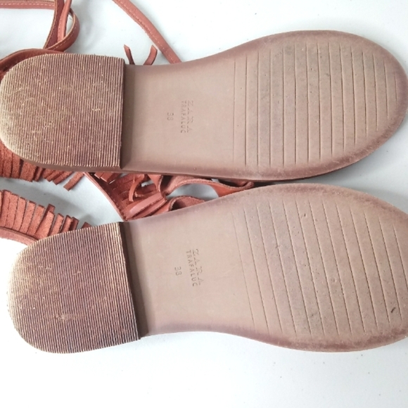 Zara Trafaluc Women's Leather Stud Detail Gladiator Fringe Strappy Flat Sandals - Picture 9 of 11